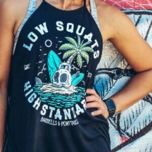 Barbells And Ponytails Skull Island Flowy High Neck Tank Top